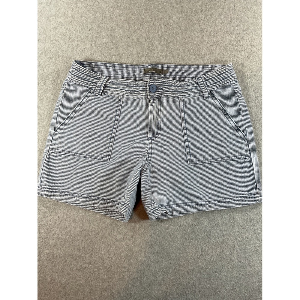 Prana Breathe Womens Blue White Pinstripe Shorts Size 12 W3TESS114 #656